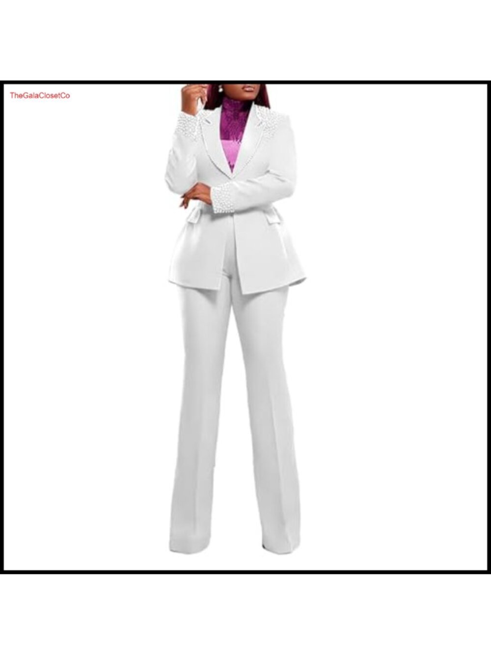 Women's 2 Piece Pants Suit Single Breasted Pearl Blazer Business Set